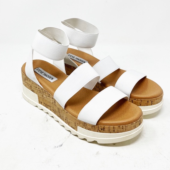 Steve Madden Shoes - Steve Madden Platform Bandi Wedge Sandals White Elastic